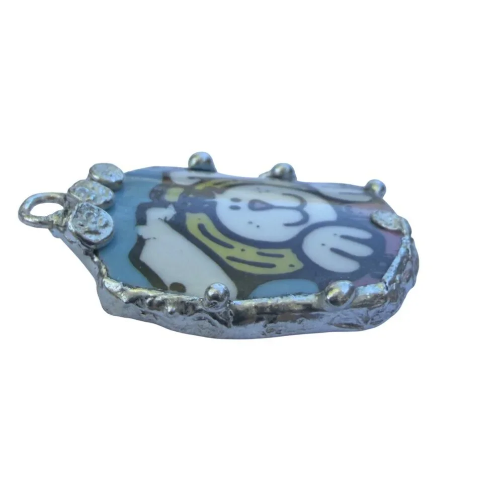 Royal Norfolk Easter Bunny Broken China Pendant - Silver Cabochon Necklace 1.5" - Picture 10 of 15